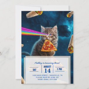 Laser Cat Pizza Party Invitation