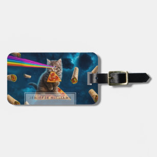 Laser Cat Pizza Party Luggage Tag