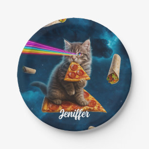 Laser Cat Pizza Party Paper Plates
