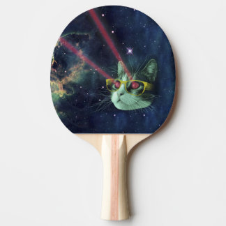 Laser cat with glasses in space ping pong paddle