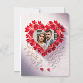 Laser cut red paper heart save the date Invitation