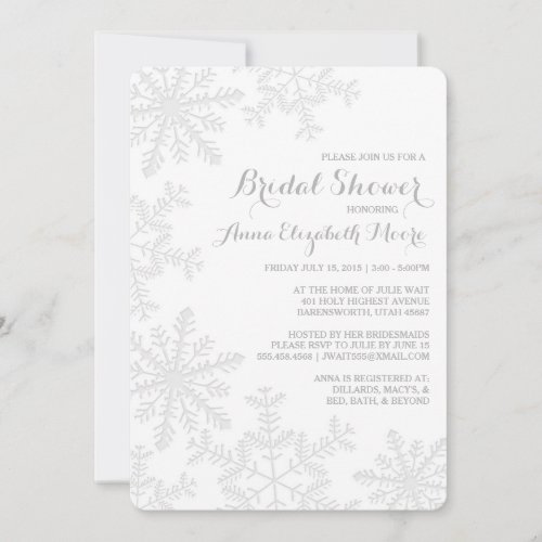 Laser Cut Silver Snowflakes Winter Bridal Shower Invitation