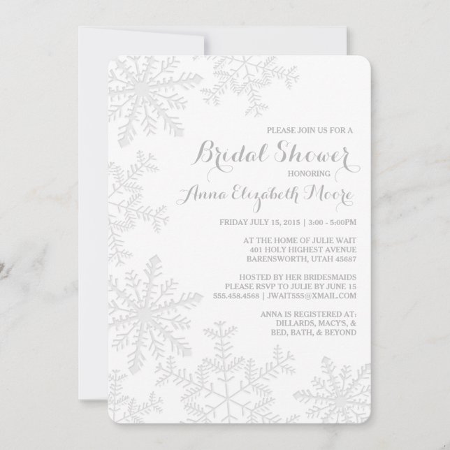 Laser Cut Silver Snowflakes Winter Bridal Shower Invitation (Front)