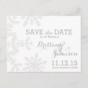 Laser-Cut Silver Snowflakes Winter Save the Date Announcement Postcard