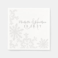 Laser Cut Silver Snowflakes Winter Wedding Napkin