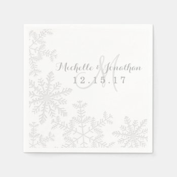 Laser Cut Silver Snowflakes Winter Wedding Napkin by ModernMatrimony at Zazzle