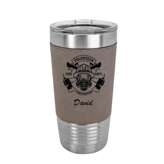 Laser Engraved Firefighter Leatherette Tumbler (Front)