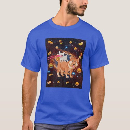 Laser Eye Cats In Space Dog Cat Eating Pizza And B T_Shirt
