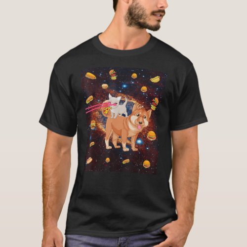 Laser Eye Cats In Space Dog Cat Eating Pizza And B T_Shirt