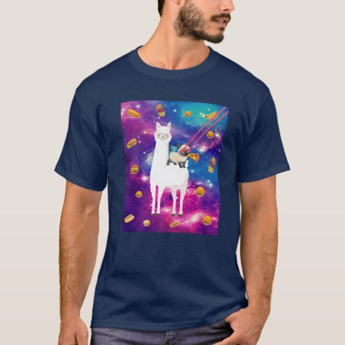 Laser Eye Cats In Space Llama Cat Eating Pizza And T_Shirt