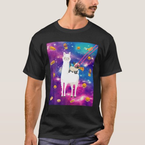 Laser Eye Cats In Space Llama Cat Eating Pizza And T_Shirt