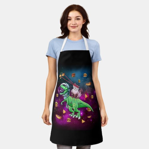 Laser Eye Cats in Space T rex Dinosaur Apron