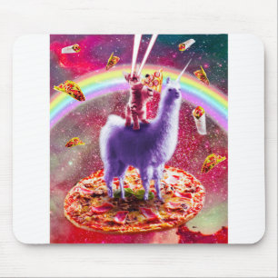 Laser Eyes Outer Space Cat Riding On Llama Unicorn Mouse Pad