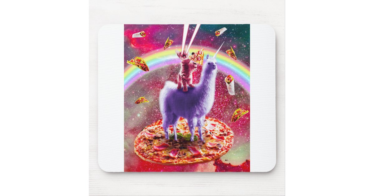 Laser Eyes Outer Space Cat Riding On Llama Unicorn Mouse Pad