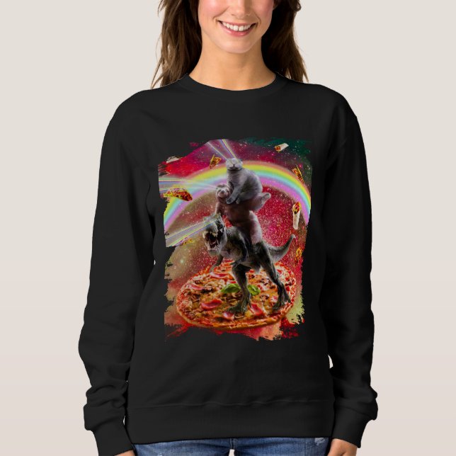 Laser Eyes Space Cat On Sloth Dinosaur  Rainbow Sweatshirt (Front)