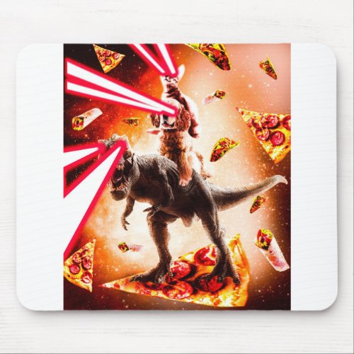 Laser Eyes Space Cat Riding Dog And Dinosaur Mouse Pad