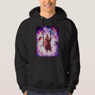 Laser Eyes Space Cat Riding Sloth Blade  Rainbow Hoodie