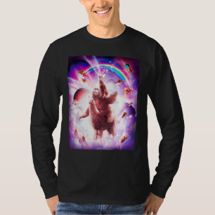 Laser Eyes Space Cat Riding Sloth Blade Rainbow T-Shirt