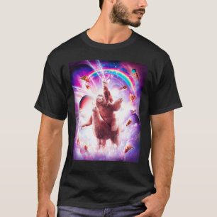 Laser Eyes Space Cat Riding Sloth Blade Rainbow T-Shirt