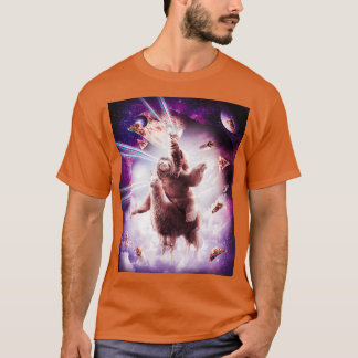 Laser Eyes Space Cat Riding Sloth Llama Rainbow 3 T-Shirt