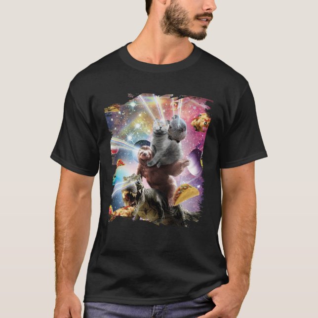 Laser Eyes Space Guinea Pig Cat Sloth Dinosaur T-Shirt (Front)