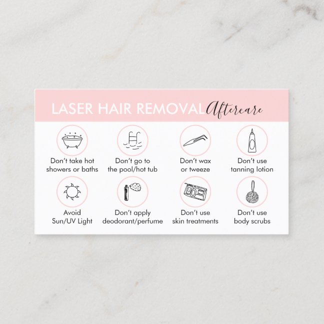 Laser Hair Removal Aftercare Instruction Business Card