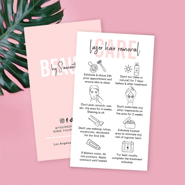 Laser Hair Removal Aftercare Instructions Pink Business Card