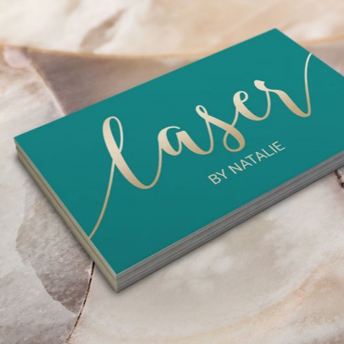 Laser Hair Removal Esthetician Teal  Gold  Business Card