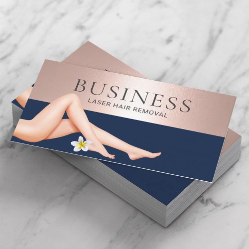 Laser Hair Removal Skin Care Navy  Rose Gold SPA Business Card