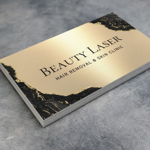 Laser Hair Removal Skin Clinic Black  Gold Marble Business Card