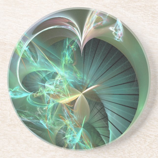 Laser Light Show Over Green Disk Drink Coaster (Front)