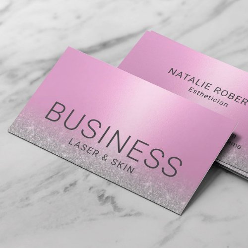 Laser  Skin Beauty Salon Esthetician Pink Silver Business Card