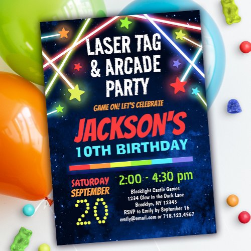 Laser Tag  Arcade Birthday Invitation for Boys