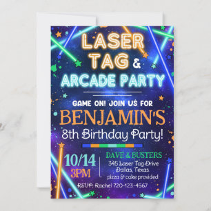 Laser Tag Arcade Invitation, Glow Laser Tag Invitation