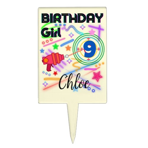Laser Tag Birthday Girl Party Colorful  Cake Topper