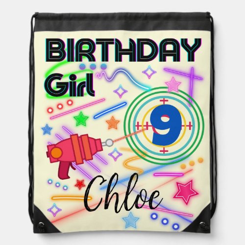 Laser Tag Birthday Girl Party Colorful  Drawstring Bag