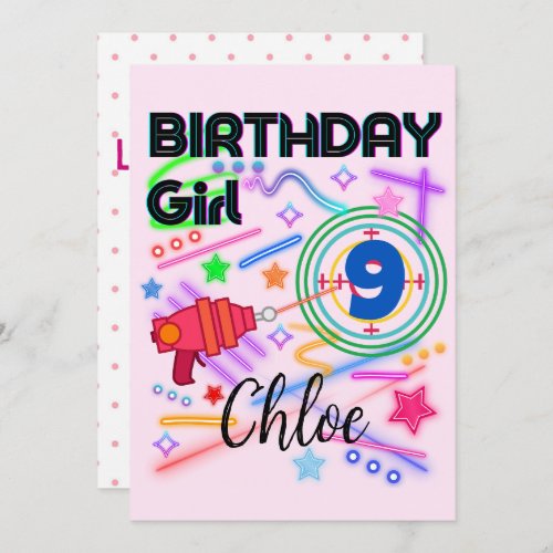 Laser Tag Birthday Girl Party Colorful  Invitation