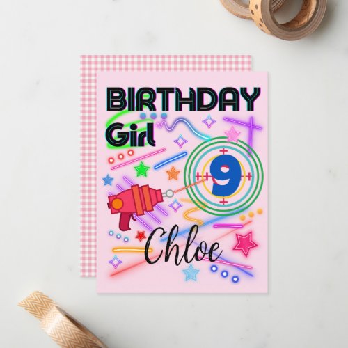 Laser Tag Birthday Girl Party Colorful  Note Card