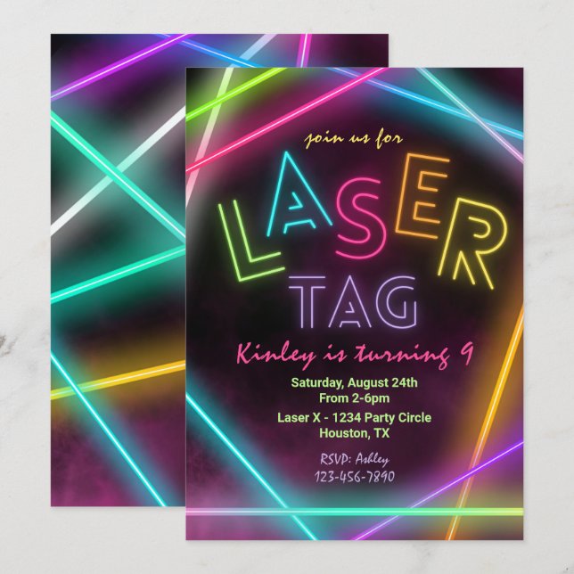 Laser Tag Birthday Invitation | Girl Laser Tag (Front/Back)