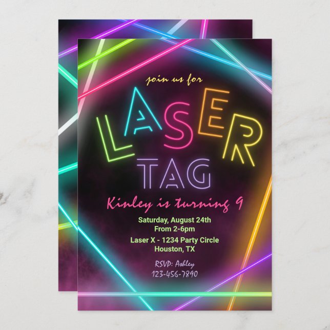 Laser Tag Birthday Invitation | Girl Laser Tag (Front/Back)