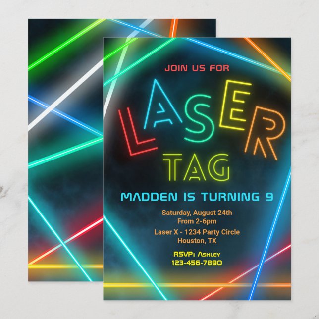 Laser Tag Birthday Invitation | Laser Tag Party (Front/Back)