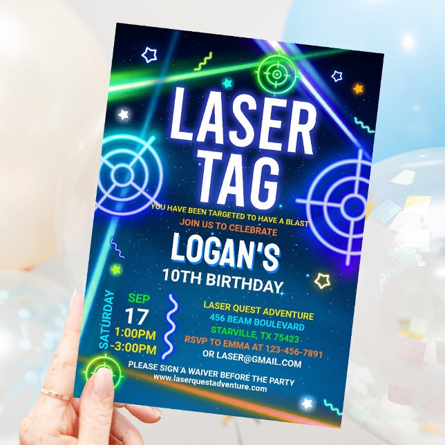Laser Tag Birthday Invitation Neon Laser Tag  (Creator Uploaded)