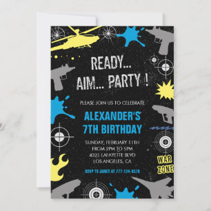 Laser tag birthday invitations boy kids gun war