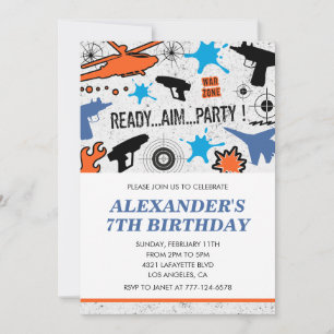Laser tag birthday invitations hunting military