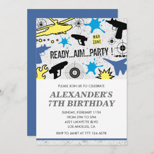 Laser tag birthday invitations hunting top gun boy