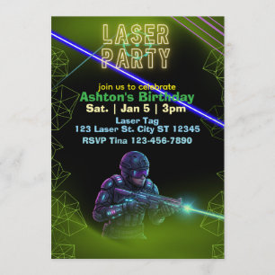 Laser Tag Birthday, Neon and Black Invitation