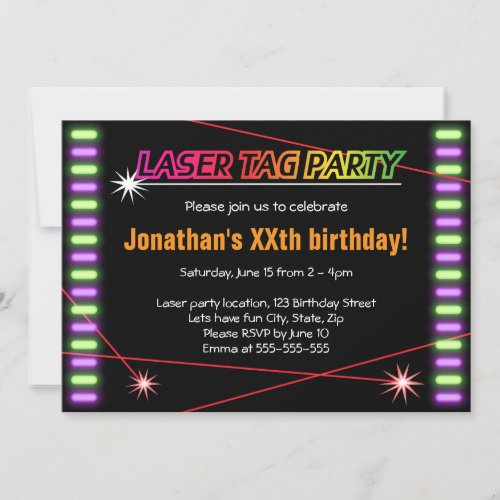 Laser tag birthday party cool black invitation