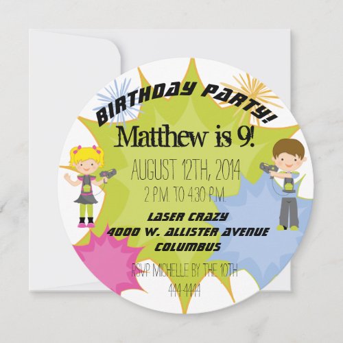 Laser Tag Birthday Party Customized Circle Invite