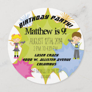 Laser Tag Birthday Party Customized Circle Invite