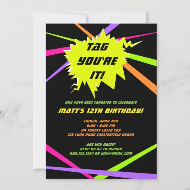 Laser Tag Birthday Party Invitation (Front)